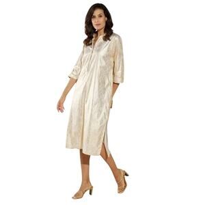 Jude Connally XS Kallan Cotton Voile Gold Foil Medallion Point Collar Midi Dress